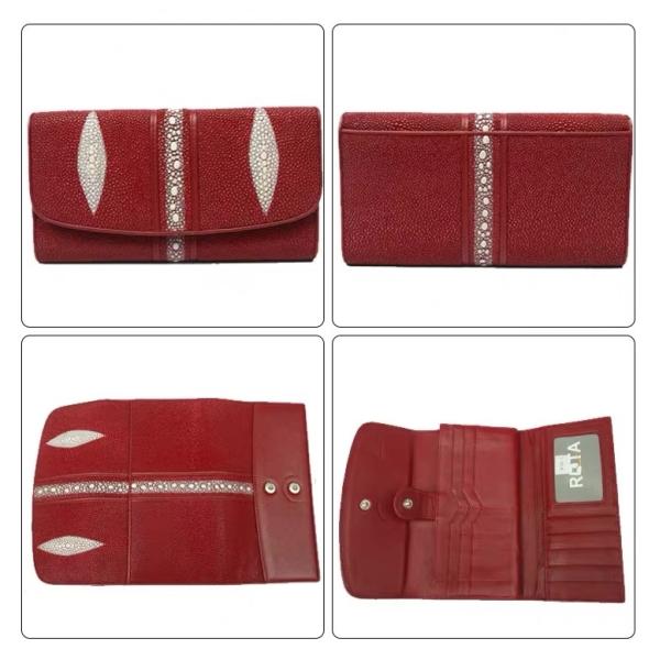 Stingray Skin Unisex Men Long Trifold Wallet Large Male Card Holders Genuine Leather Deep Blue Female Large Clutch Purse