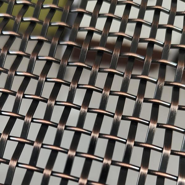 Decorative Antique Brass Copper Plated Stainless Steel Crimped Flat Wire Mesh Interior Grilles For Building Facade Partition Divider Curtain Wall