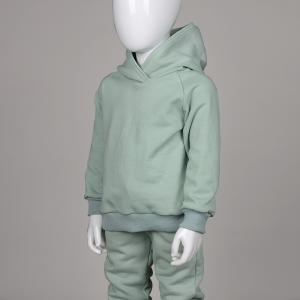 Green Plain Pullover Sweatshirt 300gsm Classic Sweat Pants Set With Fleece