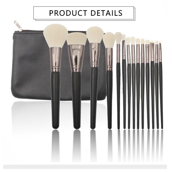 Wood Handle Black 14Pcs Private Label Makeup Brush Set 19.6*1.7cm