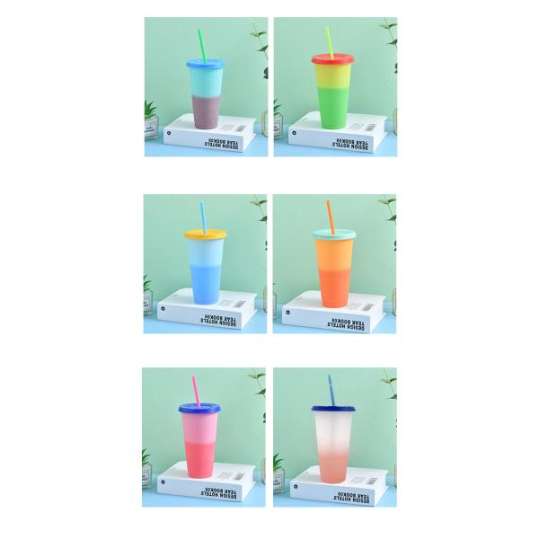 Reusable Color Changing Cold Cups Summer Magic Plastic Coffee tumbler With Straws Set of 5