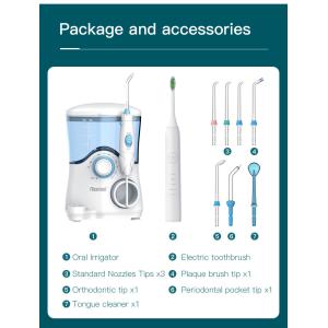 Combo Electric Toothbrush IPX4 Countertop Water Flosser Teeth Whitening 600ml
