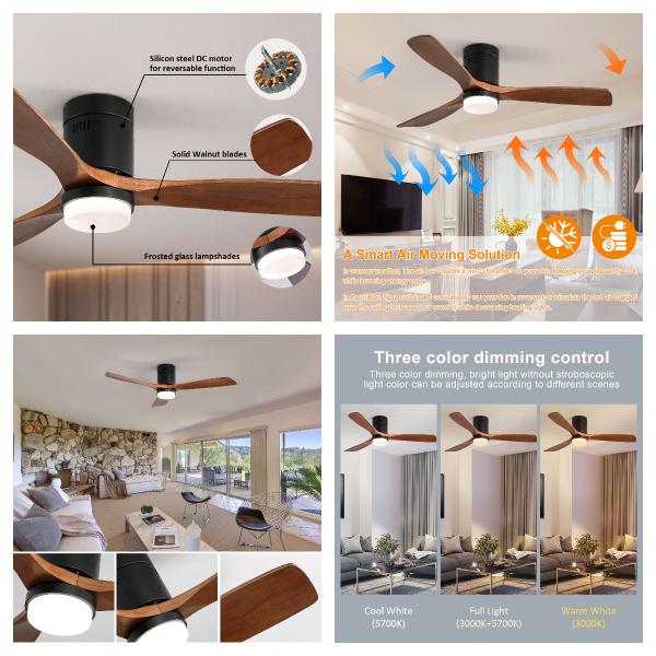 Wholesale factory Nordic Decor Forward Reverse 3 Blades Ceiling Fan Light With Remote Control Wooden 42 Inch