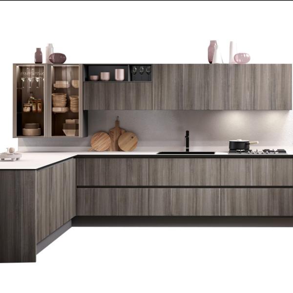 Buy 18mm Walnut Wood Membrane MDF Kitchen Cabinets For Kitchen Furniture at wholesale prices