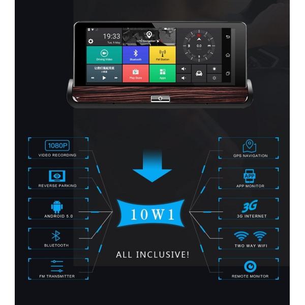 Full HD 1080P Rearview Mirror Wifi 3G Car DVR with GPS Navigation 7" Android