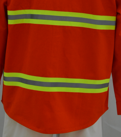 Men's 100%Cotton Twill Orange Work Shirt Long Sleeve Back Across Reflective Tape Chest Pockets