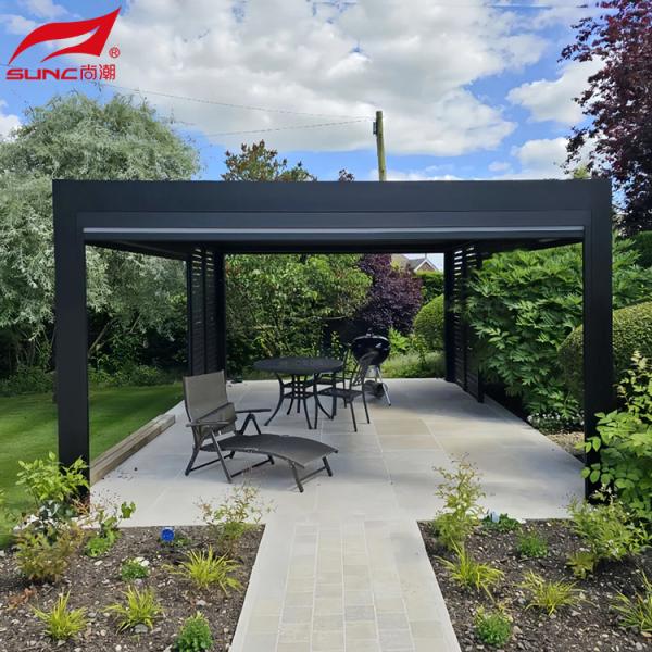 Waterproof Aluminum Retractable Pergola / Aluminium Perforated Panel With Remote