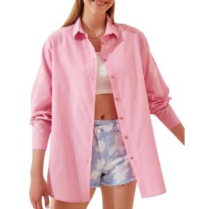 Factory Support Custom Women′s Long-Sleeved Shirts Solid Color Button-Down