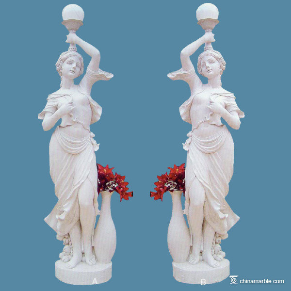 Buy Outdoor Garden White Marble Stone Sculpture Double Figures Weathering Resistance at wholesale prices