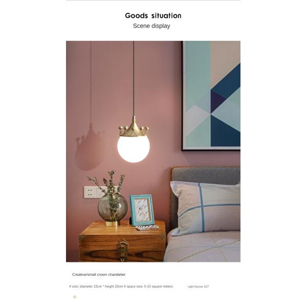 Glass Ball Creative Pendant Light Lighting for Bedroom Bedside Study Hanging Lamps pink crown light(WH-GP-70)