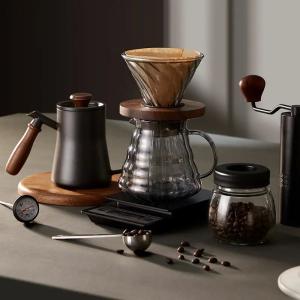 Normal Bottle Type Transparent Glass Coffee Dripper with Bamboo Stand and Handle