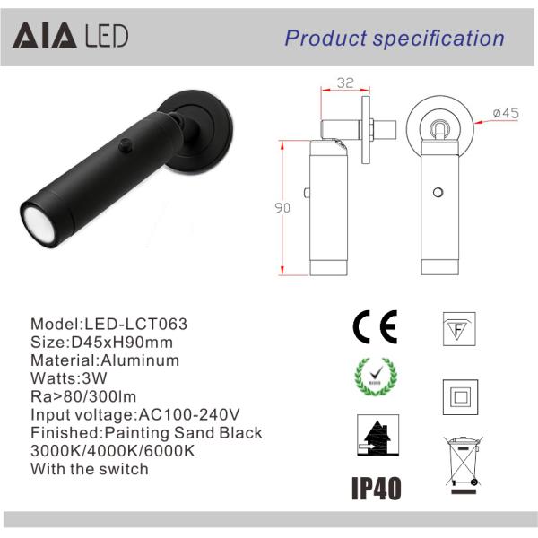 Recessed mounted led reading light/indoor led bed wall light led bedside wall light for hotel
