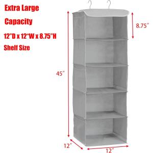 SIMPLE HOUSEWARE 5 SHELVES HANGING CLOSET ORGANIZER, GRAY