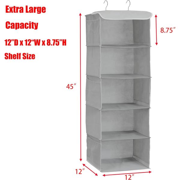 SIMPLE HOUSEWARE 5 SHELVES HANGING CLOSET ORGANIZER, GRAY