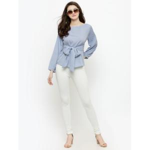 Women White & Blue Striped Blouse