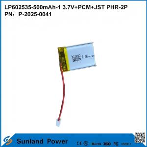 China LP602535-500mAh-1 3.7V+PCM+JST PHR-2P battery on sale