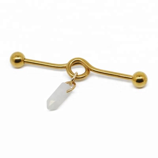 Buy Fashion body piercing industrial barbell with milky white stone at wholesale prices