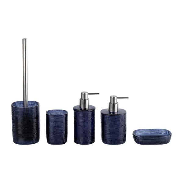 Buy Round Shape Blue Glass Bathroom Accessories Set with Crazy Circle Soap Dispenser at wholesale prices