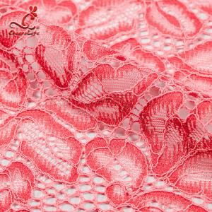 Comfortable Pink Embroidered Lace Fabric Dimensional High Stability
