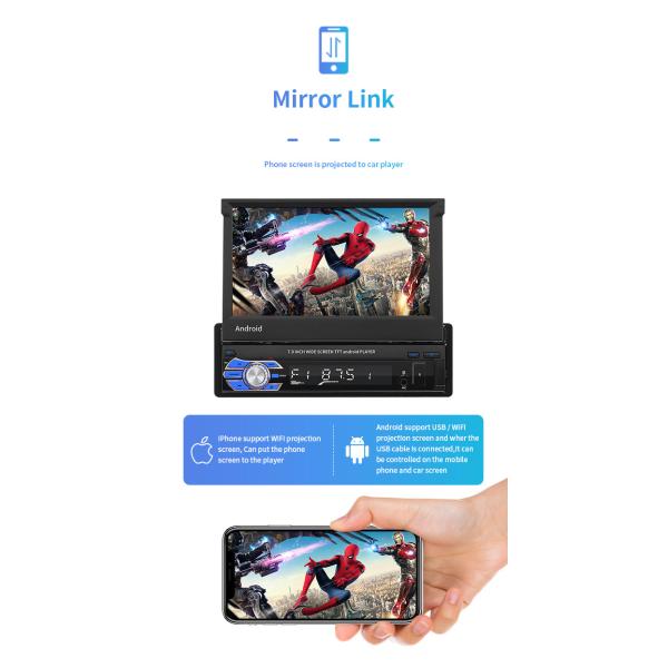 7 Inch GPS Car Mount Tablet Android 1 DIN Telescopic Screen Car Player Wifi HD 1080P