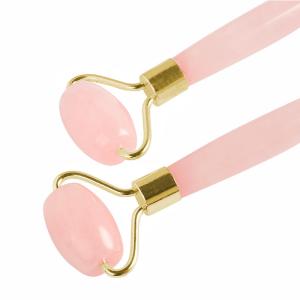 Curved Handle Double rose quartz Facial Jade Roller