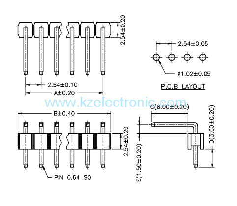 Right angle 2.54mm single row male and femlae pin header connector
