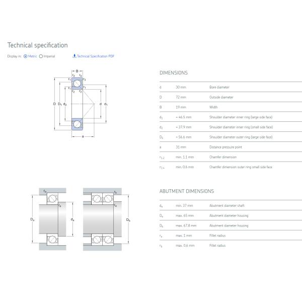 Agular contact ball bearing 7306 BECBM , 7306BECBM