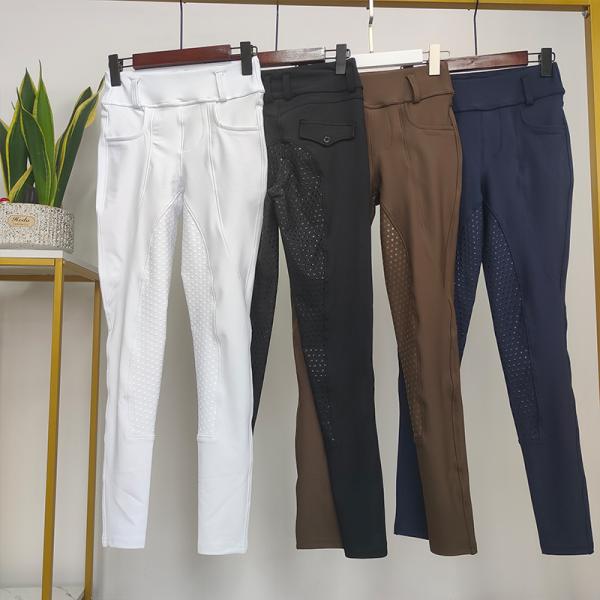 Brown Silicone Horse Riding Pants High Elastic Equestrian Jodhpurs Breeches Women