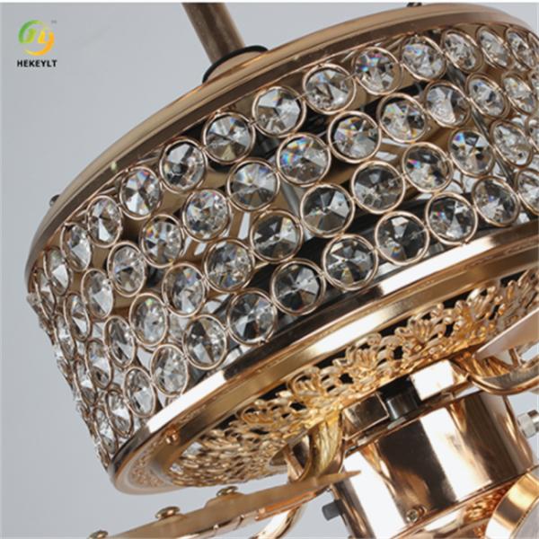 4 Blades LED Crystal Metal Gold / Black Ceiling Fan Light With Remote Control 52 Inch