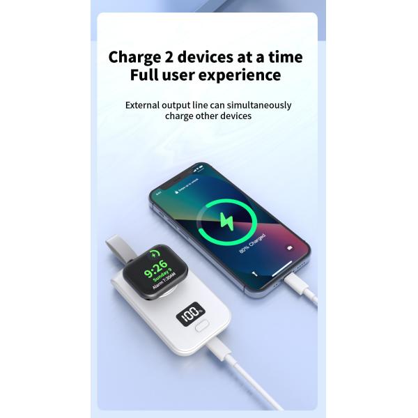 2500mAh Power Bank Portable Wireless Watch Charger With Digital Display