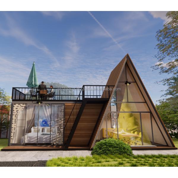 Customized Color Modular Steel Structure Triangular House 50/75/100mm Wave Sandwich Panel Luxury Design Wooden House