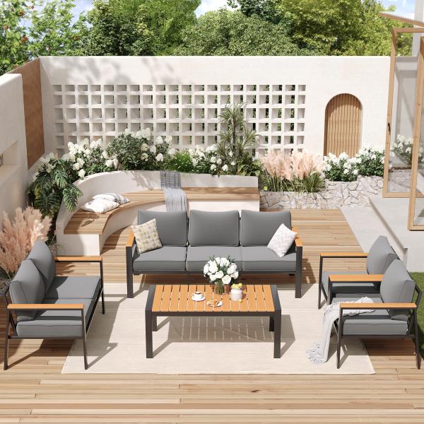 Modern 7 Seater Metal Garden Furniture Set for Outdoor Sectional Sofa and Patio Furniture