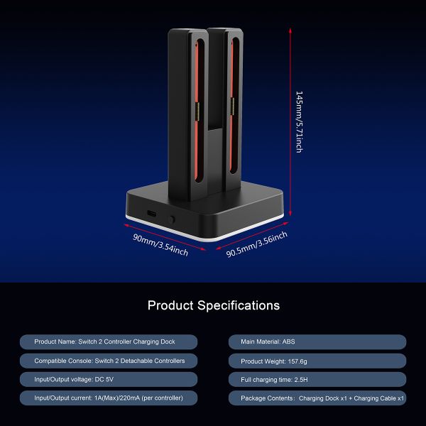 Charging Dock for Nintendo Switch 2 – Dual USB-C Ports with LED Indicators