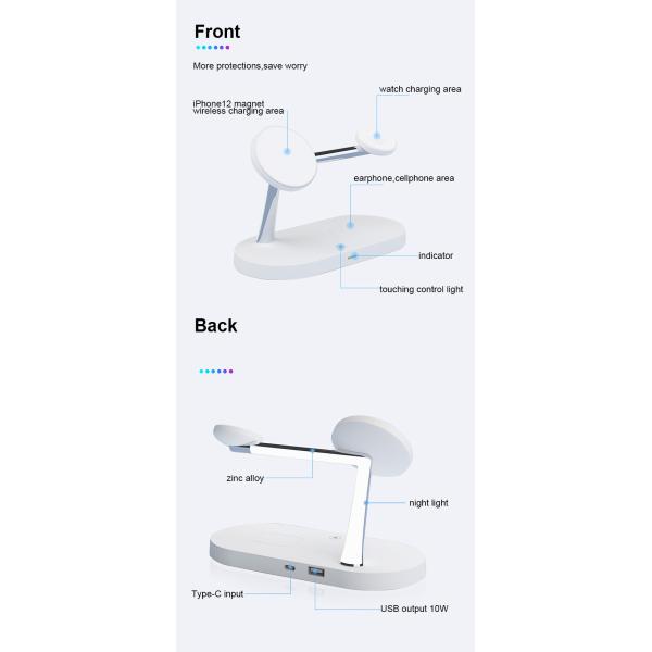 3W Earphone Charging 5-in-1 Magnetic Wireless Charger with USB Output CE/FCC/RoHS Approved