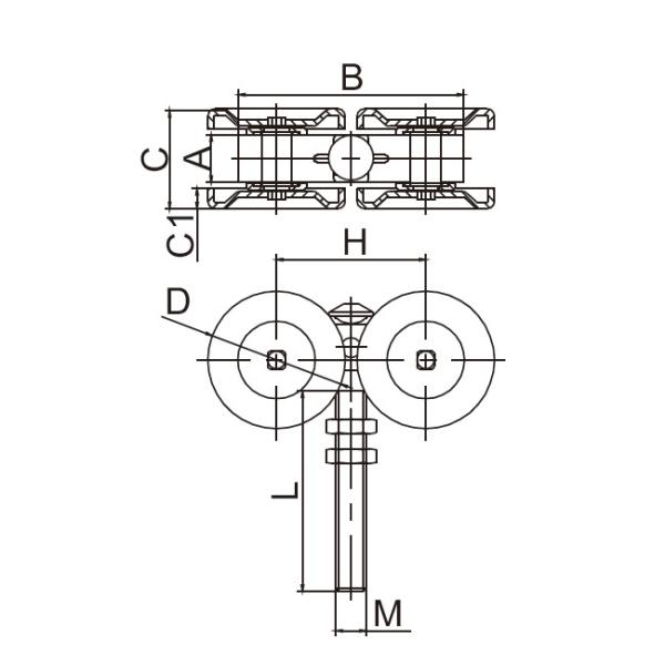 2 Inch Glass Warehouse Metal Sliding Door Rollers American Style With Bearing