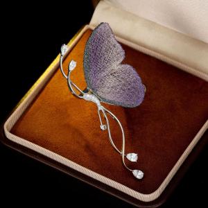 Customizable Butterfly Brooch Lavender Gradient Wings Silver Vine Elegance a