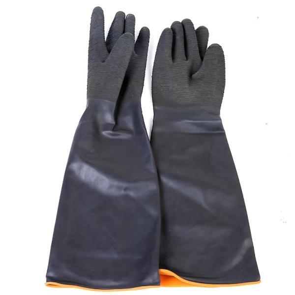 Buy Wrinkle Rubber Industrial Gloves Heavy Duty Rubber 55Cm Flocked Lining at wholesale prices