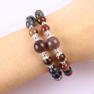 Handmade Gemstone Beaded Bangle Natural Indian Agate Stone Bracelet Adjustable