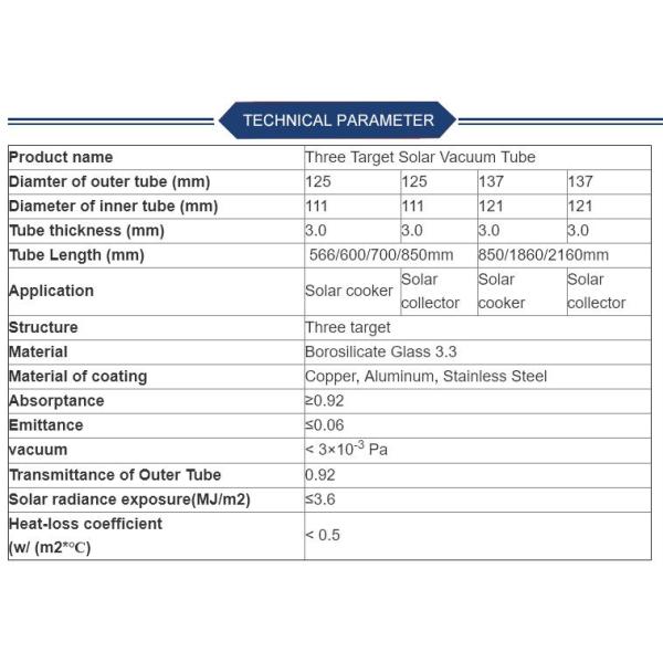 Borosilicate Glass 3.3 Solar Collector Evacuated Tube three high solar vacuum tube