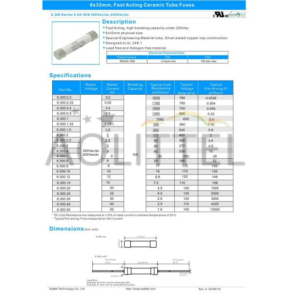 High Breaking Capacity 6x32mm Fast Acting Ceramic Tube Fuses F10A 250V 300V AC DC