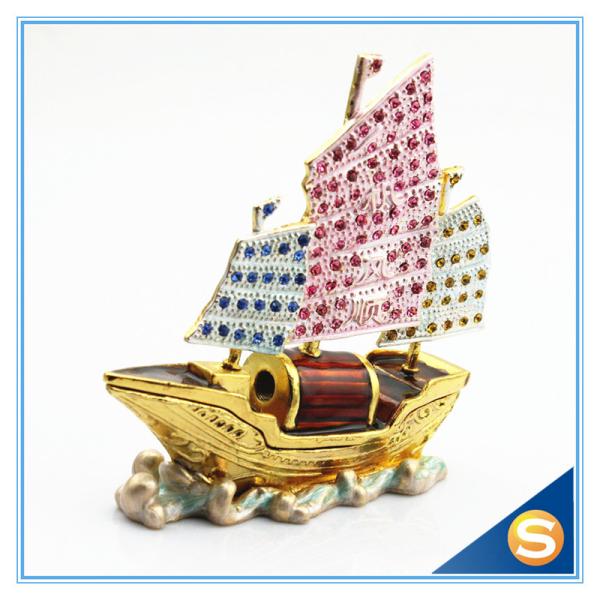 Buy Handmade Metal & Crystal Trinket Box Sailing Shape Jewelry Box SCJ679 at wholesale prices