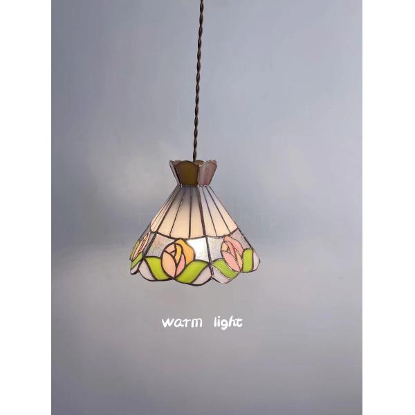 French Retro All Copper Glass Colorful Rose Pendant Light Hallway Dining Room Bar Lamp