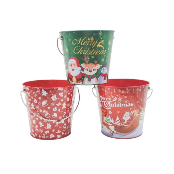 Promotional Custom Tinplate Bucket Metal Barrel Storage Container Promotional Christmas Tin Pail for Gifts