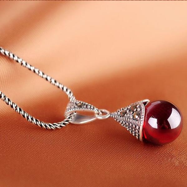 Antique Jewelry 925 Silver Garnet and Marcasite Pendant Necklace 18 Inches(N12032)