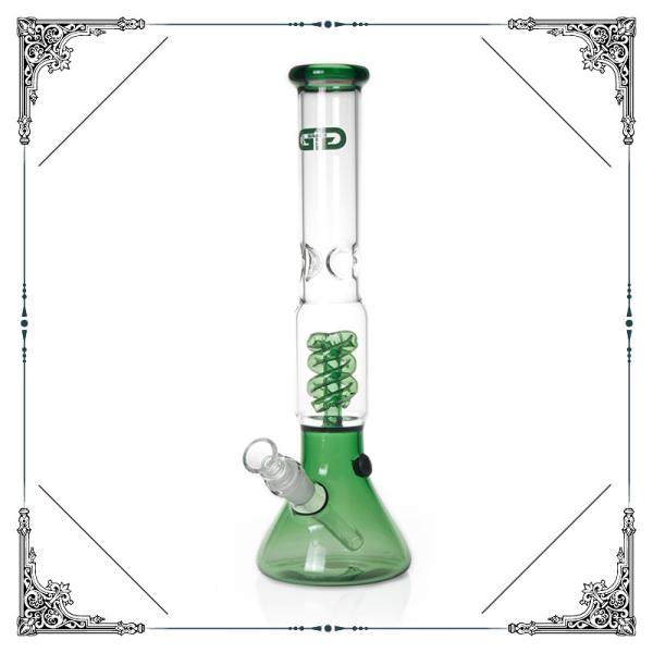 14'' Grace Glass Beaker Bong Smoking Water Pipes With Green Helix Perc Hookah