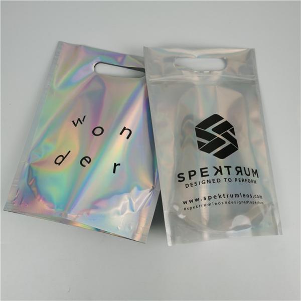 Buy Top Quality Custom Logo Printed Fashion Pack Custom Thickness Leak Proof Holographic Film Mylar Bags at wholesale prices