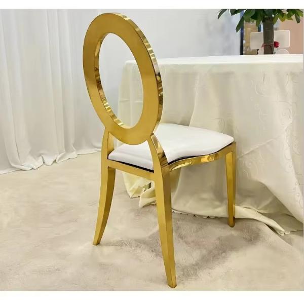 Luxury Round Back Party Outdoor Indoor Wedding Event Banquet Gold O Back Chairs Cushion Seat Hotel Dining Chairs