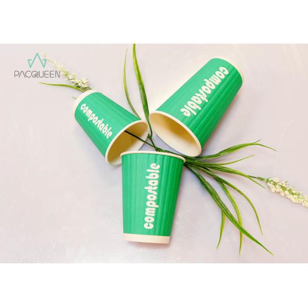 Buy Embossed Compostable Paper Cups Sugarcane Material PLA Lined Flexco Printing at wholesale prices