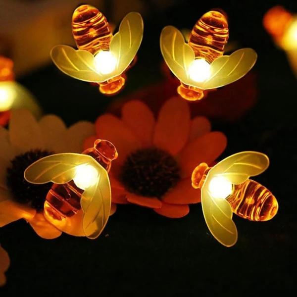 Solar Powered Honey Bee Fairy String Lights 20 LEDs For Outdoor Garden