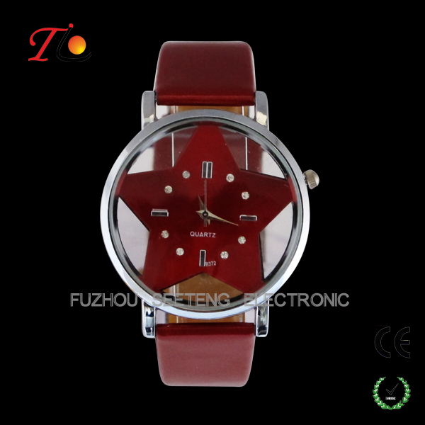 Fashion Leather Strap Quartz Wrist Watch with Czech Stone on Dial For Young Ladies